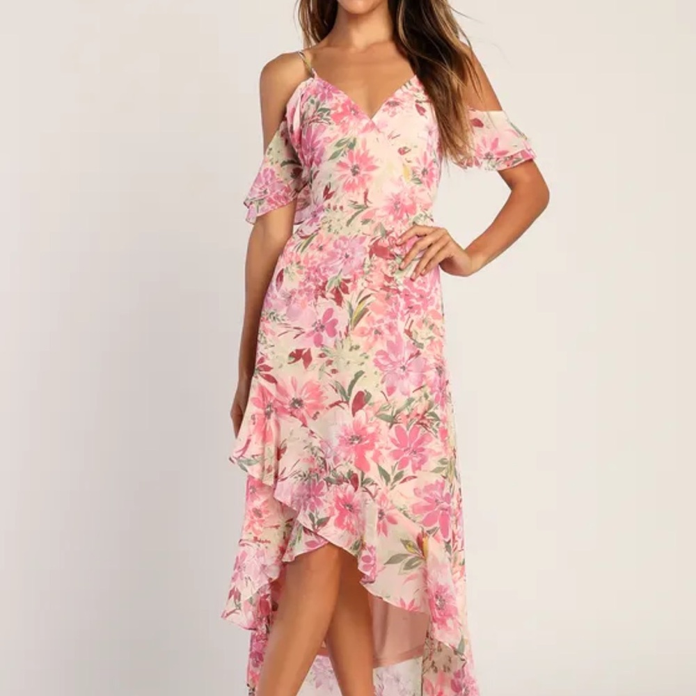 Lulu's Pink and Cream High Low Dress